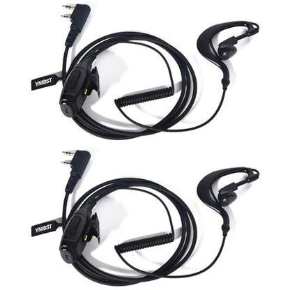 2-Pin G-Shape Walkie Talkie Earpiece with PTT Microphone (2 Pack) | Two Way Radio Headset for Baofeng UV-5R BF-888S Retevis RT22 RT21 RT68 Hts