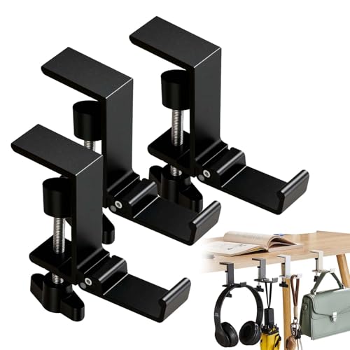 Headphone Stand, Purse Hook for Table, Foldable Space-Saving Headphone Bag Holder, Multifunctional Desk Hooks with Adjustable Clamp-On Design, Office, Dormitory, Home Accessories (black, 3pcs)