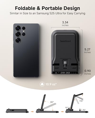 25W USB C Fast 3-in-1 Foldable Charging Dock for Samsung Phone Watch & Buds | 25W Fast Charging, for Galaxy S26/S25/Z Flip 8/Fold 8/A57/A36, for Galaxy Watch Ultra/8-5, USB C Buds, SwanScout 701S,