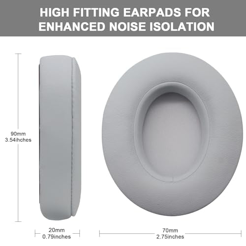 Replacement Ear Pads Cushions Compatible with Beats Studio 3.0/2.0, Headphone Ear Covers with High Density Memory Foam, Soft Leather, Headphones Replacement Earpads. (Light Grey)