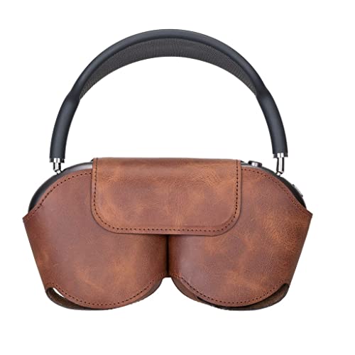 AirPods Max Case, Genuine Leather Handmade, Protective Premium Leather Ear Cup Covers, Soft-Slim Travel Carrying Case, Compatible for AirPods Max (Brown) - color: Brown