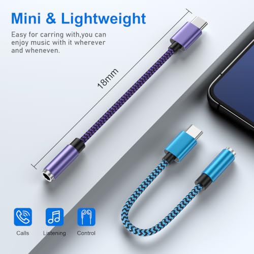 USB C to 3.5mm Headphone Jack Adapter USBC to Audio Aux Cord Dongle Adapter - color: Purple