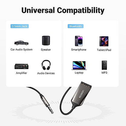 UGREEN Aux to Bluetooth 6.0 Adapter 3.5mm Bluetooth Receiver for Car USB 2.0 to 3.5mm Jack Kit with Built-in Microphone Aux Input for Hands-Free Calls Compatible with Car Speaker and Home Audio - color: Dark Grey