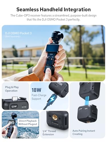 GODOX Cube-OP3 Wireless Lavalier Microphone System | 48kHz 24bit Hi-Res, Noise Reduction, 18W Fast Charge, for DJI Osmo Pocket 3,656ft Range, USB-C TX & RX for Camera Phone PC
