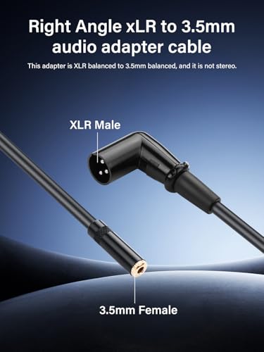 90 Degree XLR to 1/8 Stereo Audio Cable,Right Angle XLR Male to 3.5mm TRS Female Adapter Cable for Amplifier Mixer Microphone (0.3M/1FT