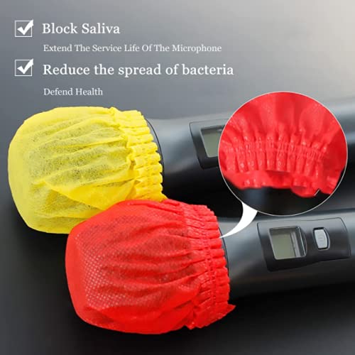 50 Pcs (25 Pairs) Disposable Microphone Cover, Non-Woven Handheld Microphone Windscreen Protective Cap for Karaoke(Red,Yellow)