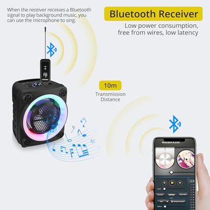 PROZOR UHF Wireless Microphone with Volume Treble Bass Echo Control, Wireless Rechargeable Mic Dual Handheld Dynamic Mic System with Rechargeable Receiver, for Karaoke Machines, DJ, Church, Weddings - style: Rechargeable Portable Bluetooth UHF Mic – Echo