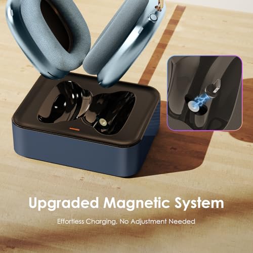 Headphone Charging Station for AirPods Max 1 & 2 - Magnetic Charger Dock with Lightning & USB-C Connectors, LED Indicator, Easy Drop-in Charging (Blue) - color: Blue