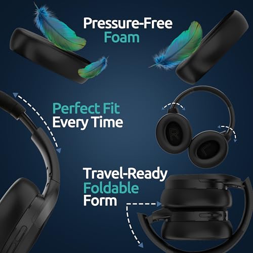 Active Noise Cancelling Headphones, Bluetooth Over Ear, Hi-Fi Stereo,100H Playback Time, High-Resolution Audio, Water Resistant, Deep Bass, Memory Foam Ear Cups, Home, Office, Studio,Travel, Work, Gym - color: Black