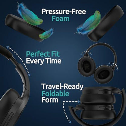 Active Noise Cancelling Headphones, Bluetooth Over Ear, Hi-Fi Stereo,100H Playback Time, High-Resolution Audio, Water Resistant, Deep Bass, Memory Foam Ear Cups, Home, Office, Studio,Travel, Work, Gym - color: Black