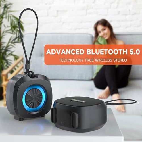 PEICHENG Speaker, Small Portable Bluetooth Wireless IPX5 Waterproof Shower Speaker,Loud Stereo Sound Deep Bass,TWS Paire, RGB Lights,Long Playtime for Outdoor Party, Great Gift,1PC(Black) - color: Black