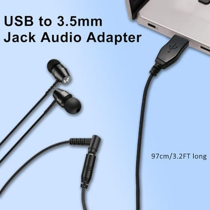 USB A Male Cable to 3.5mm 97cm/3.2FT TRRS Aux Female Jack Audio Adapter | External Sound Card 3.5mm Aux Stereo Converter Compatible with Headphone Earphone Speaker to PC Laptop Desktop PS4 PS5