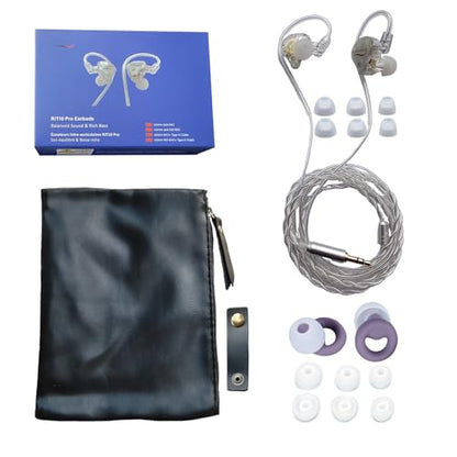RitMoment RIT10 Pro Wired Earbuds - Balanced Sound & Rich Bass, Dual Magnetic Dynamic Driver, Ultra Comfort, in Ear Monitor IEM Earphones (3.5mm with Mic, Clear) - style: MIC