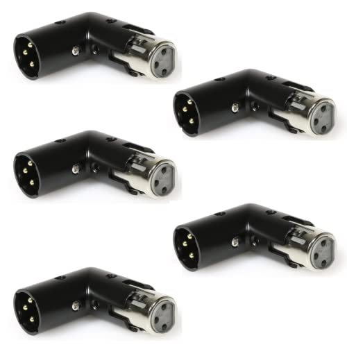 LyxPro XLR Angle Adapter Dual Male and Female can be positioned to 4 Different Angles Right Left and 90 Degree Great for Mixers that Interfere with Other Applications - 5 Pack - size: pack of 5