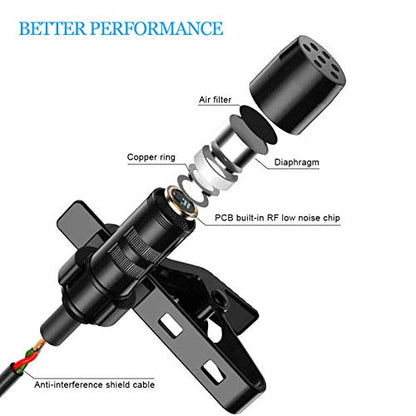 Lavalier Microphone Lapel Microphone Compatible with Wireless Transmitter - Unidirectional Condenser Mic - 3.5mm Screw Lock Plug