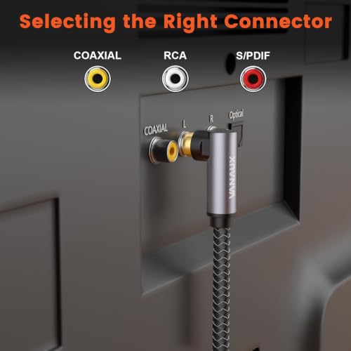 VANAUX 90 Degree RCA Cable,Right Angle Subwoofer Cable,Digital Coaxial Audio Cord,Nylon Braided,Gold-Plated,Male to Male for Hi-Fi Systems,HDTV,Sound Bar,PS4 (Double 90°, 6ft/2m) - size: 6.6 ft, style: Double 90°