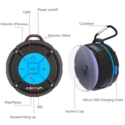 Shower Speaker, IPX7 Waterproof Bluetooth Speaker, Loud HD Sound, Portable Wireless Speaker with Suction Cup & Sturdy Hook, Built-in Mic, for Shower, Pool, Beach, Outdoor(Blue) - color: Blue