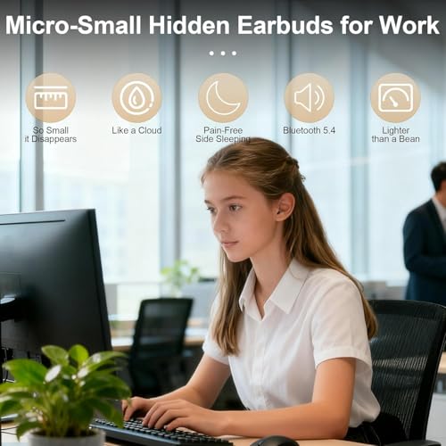 Mini Invisible Earbuds for Small Ear Canal, Tiny Wireless Ear Buds | Ultra-compact Earbuds for Small Ears with Soft Silicone Fit, Bluetooth 5.4, IPX5, 4-5H Playtime 24-H Battery Case - color: Skin