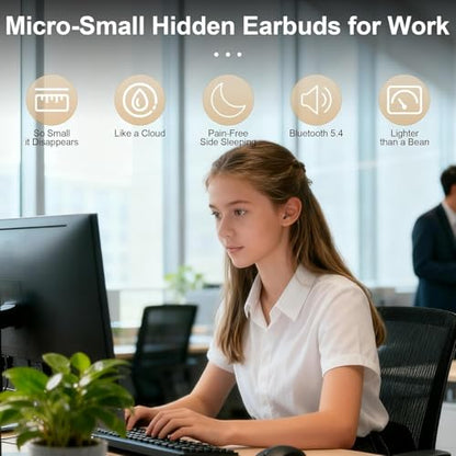 Mini Invisible Earbuds for Small Ear Canal, Tiny Wireless Ear Buds | Ultra-compact Earbuds for Small Ears with Soft Silicone Fit, Bluetooth 5.4, IPX5, 4-5H Playtime 24-H Battery Case - color: Skin