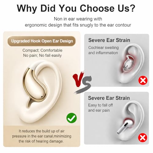 Open Ear Headphones Wireless Bluetooth 5.4, Air Conduction Wireless Earbuds with Ear Hooks and Mic, 50H LED Charging Case, IPX7 Water Resistant Sport Headphones for Running Gym Work - color: Khaki White