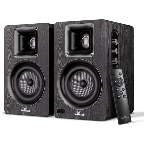 LARKSOUND Active Bookshelf Speakers for Turntable, Powered PC Desktop & TV Audio, Aluminum Horn Tweeter, 4" Woven Glass Fiber Woofer, Built-in Amp, BT/Opt/ARC/AUX/USB, Black - color: Black