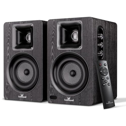 LARKSOUND Active Bookshelf Speakers for Turntable, Powered PC Desktop & TV Audio, Aluminum Horn Tweeter, 4" Woven Glass Fiber Woofer, Built-in Amp, BT/Opt/ARC/AUX/USB, Black - color: Black