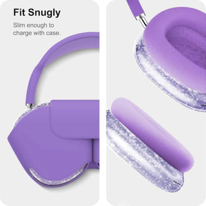 MOLOPPO 3 in 1 Case Cover Compatible with AirPods Max 2/1, Purple Glitter | Anti-scratch Clear Soft TPU Ear Cups /Silicone Ear Pad Case /Headband Cover for AirPods Max, Transparent Accessories for Max - color: B2-Purple Glitter