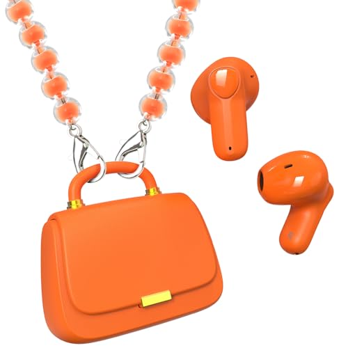 ANCwear Wireless Earbuds with Mini Handbag Case, 22H Playtime, Orange | Bluetooth 5.3, 13mm drivers, touch controls and DIY stickers for music, calls, travel, everyday wear and gifting - color: Orange Pearl