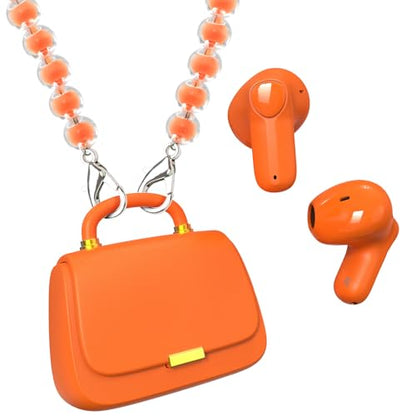 ANCwear Wireless Earbuds with Mini Handbag Case, 22H Playtime, Orange | Bluetooth 5.3, 13mm drivers, touch controls and DIY stickers for music, calls, travel, everyday wear and gifting - color: Orange Pearl