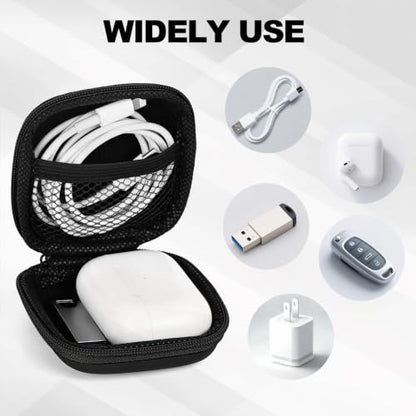 Earbud Case Portable EVA Storage Bag with Carabiner, Black | Cell Phone Accessories Organizer, Wired/Wireless Earphone Holder, SD Memory Card Storage, Camera Chip Case, Tech Pouch