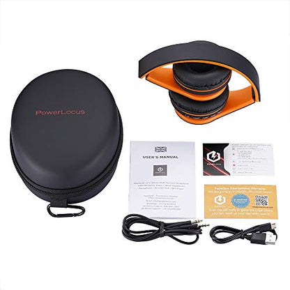 PowerLocus Wireless Bluetooth Over-Ear Stereo Foldable Headphones, Wired Headsets Rechargeable with Built-in Microphone for iPhone, Samsung, LG, iPad (Orange) - color: Orange