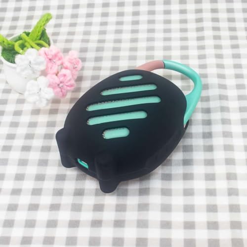 Soft Silicone Case for JBL CLIP5 Bluetooth Speaker Protective Cover Anti-Slip and Anti-Fall Fun Design with Paw Prints & Eyes Solid-Color Protector Sleeve (Black) - color: Black