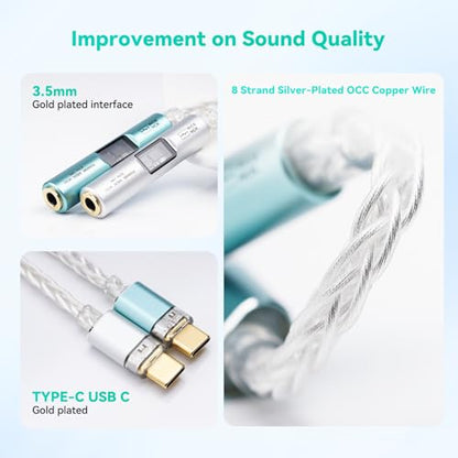 NICEHCK NK1 MAX Silver CX31993 Dual Chip USB C to 3.5 HiFi DAC Amp Cable - color: Pale Silver