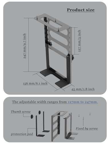 Adjustable Under Desk Mount Holder, (Black) | Fit for Holding NAS System, Battery Backup, Desktop Tower, Video Game Console, Mini Pc, Cable Box, Projector, Wall Mounted