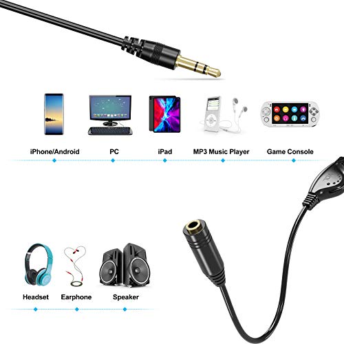 PChero 2 Packs 3.5mm Headphone Extension Cable with Volume Control, 3.3FT | Male to Female, Stereo Audio Jack Extender Aux Extension Adapter Cord, for Headset Earphones Smartphones Tablets MP3 Players - size: 3.3 ft, 2 Packs