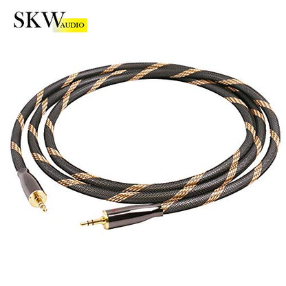 SKW Audiophile Heavy Gauge 3.5mm Stereo Aux Thick Cable 4.9ft/1.5m | Dual-shielded, 24K gold-plated TRS plugs, 6.8mm OD nylon-braided jacket, rigid strain relief, home stereo & DAC link - size: 4.9 ft