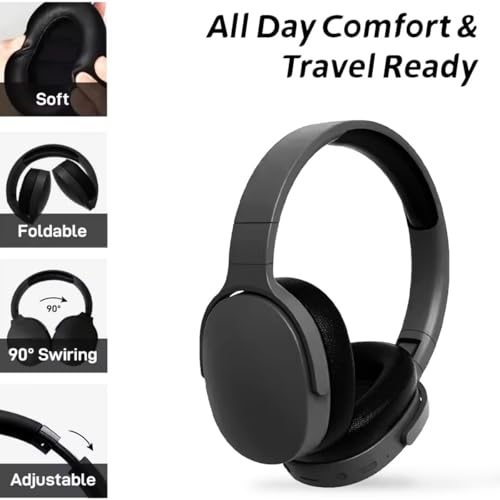 Wireless Bluetooth Headphones Over Ear ,HiFi Foldable Intelligent Noise Reduction Adjustable Wireless Headset with Microphone,Stereo Headphone with Deep Bass for Sports Travel Cellphone Tablet (Black)