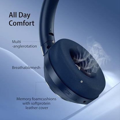 Active Noise Cancelling Headphones, 100H Playtime Headphones Wireless Bluetooth, Bluetooth Headphone with Microphone, Over- Ear Wireless Headphone with Deep Bass for Travel (Blue) - color: Blue