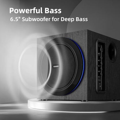 Elimavi 2.1 Computer Speaker System, 6.5" Subwoofer, 120W RMS, Black | Three-Way Design, 2 X 1" Tweeter, 4 x 2.75" Midrange Drivers, RCA/Coaxial/Optical Audio Inputs, BT5.3 Wireless Connection