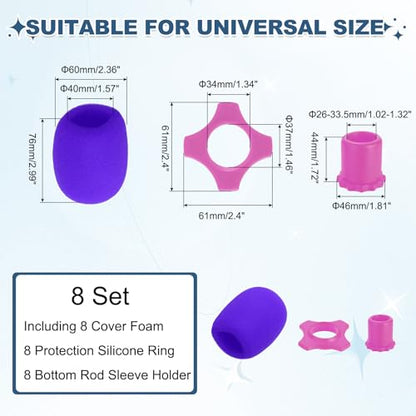 MECCANIXITY 8 Set Microphone Cover Foam Mic Cover, with 1.34" Mic Protection Silicone Ring and Anti Rolling Bottom Sleeve Holder for Karaoke DJ Concert Theater, Purple - color: Purple, size: 1.34"