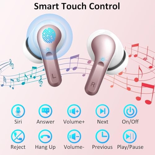 Wireless Earbuds, Bluetooth 5.3 Headphones NEW Ear Buds 40H Bass Stereo - color: Rosegold