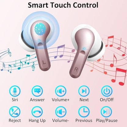 Wireless Earbuds, Bluetooth 5.3 Headphones NEW Ear Buds 40H Bass Stereo - color: Rosegold