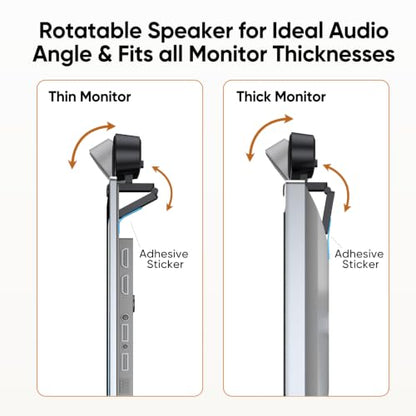 Inwa Computer Speakers with Microphone for Desktop PC, USB Wired Clip On Computer Sound Bar, Plug-n-Play Laptop Speaker w/Mic for Meeting/Gaming/Learning, Clear Audio, Easily Clamps to Monitors