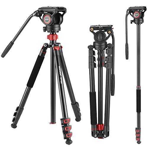 NEEWER 72" Fluid Head Video Tripod Monopod, Aluminum Alloy QR Plate Compatible with DJI RS Gimbal, 360° Pan & +90°/-70° Tilt for DSLR Camera Camcorder, Max Load 13.2lb/6kg, TP72A - style: TP72A