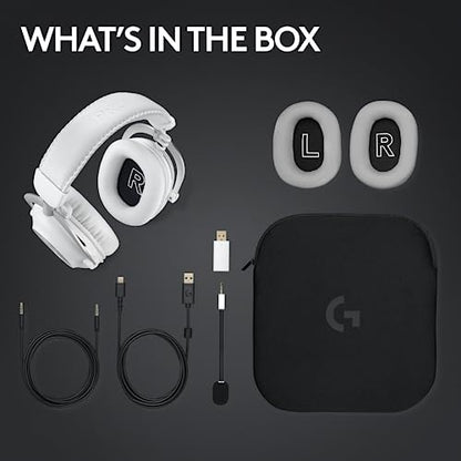 Logitech G PRO X 2 Lightspeed Wireless Gaming Headset - White | Bluetooth/USB/3.5mm Aux for PC, Detachable Boom Mic, DTS:X 2.0—7.1 Surround, 50mm Graphene Drivers - color: White