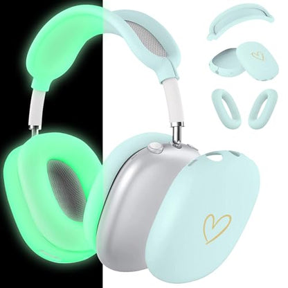 Case Cover for AirPods Max, Anti-Scratch Soft Silicone with Gold Heart Pattern Ear Cups Case Cover/Ear Pad Cover/Headband Cover for Apple AirPods Max Headphones (Nightglow Green) - color: Nightglow Green