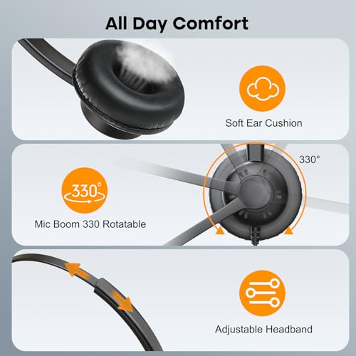 MAIRDI Office Headset with RJ9 Jack for Cisco Phone, Including 3.5mm Jack for Cell Phone PC Laptops, Mono Telephone Headset with Noise Canceling Microphone for Call Centers Landline Deskphone - style: Monaural
