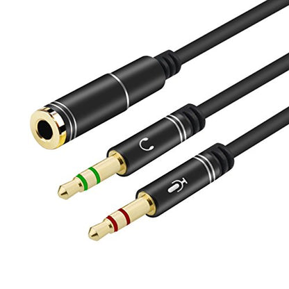 Headphone Splitter for Computer 3.5mm Female to 2 Dual 3.5mm Male Headphone Mic Audio Y Splitter Cable Smartphone Headset to PC Adapter(35CM, Black) - color: Black, size: 35CM