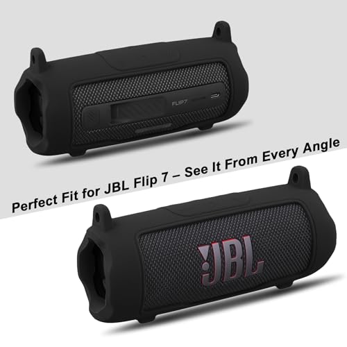 khanka Silicone Case for JBL Flip 7 Waterproof Bluetooth Speaker,Black | Soft Protective Sleeve Cover with Shoulder Strap for JBL Flip 7 Portable Bluetooth Speaker - color: Black