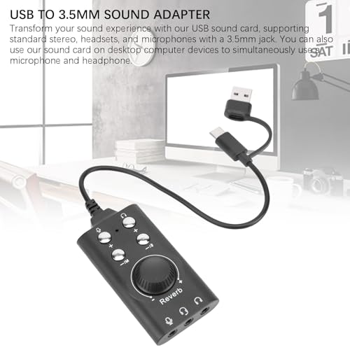 USB Sound Card,USB to 3.5mm Jack Audio Adapter,External Stereo Sound Card with Volume Control for PC Laptop Desktop Headset